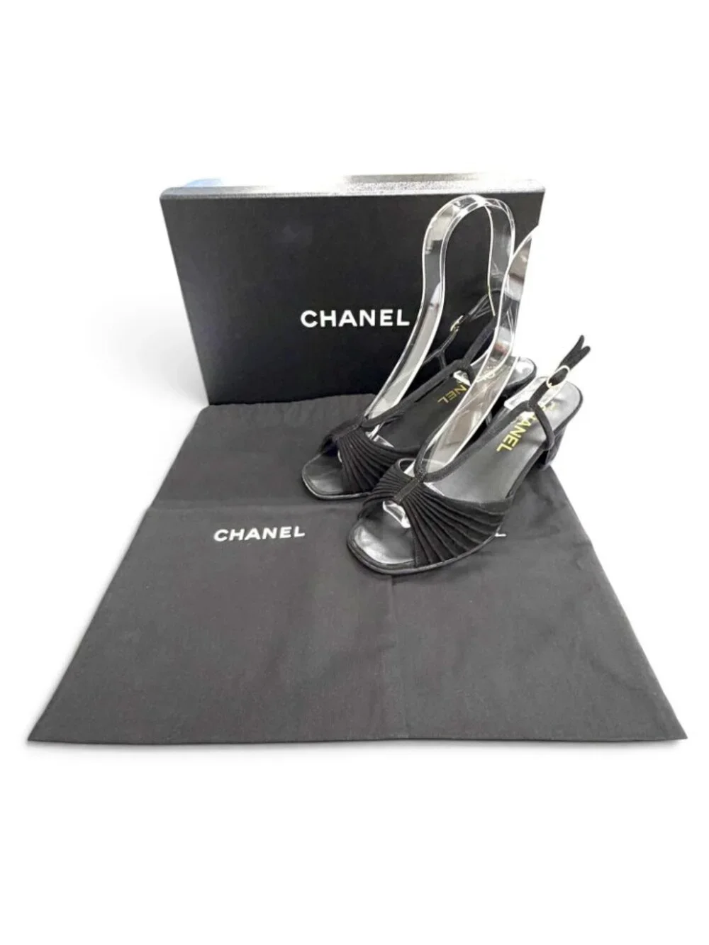Chanel Suede Leather CC Logo Ankle Strap Open Toe Sandals Black